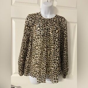 T37a- MAEVE Brown Boho LEOPARD 2-in-1 BabyDoll Peasant Top *Oversized